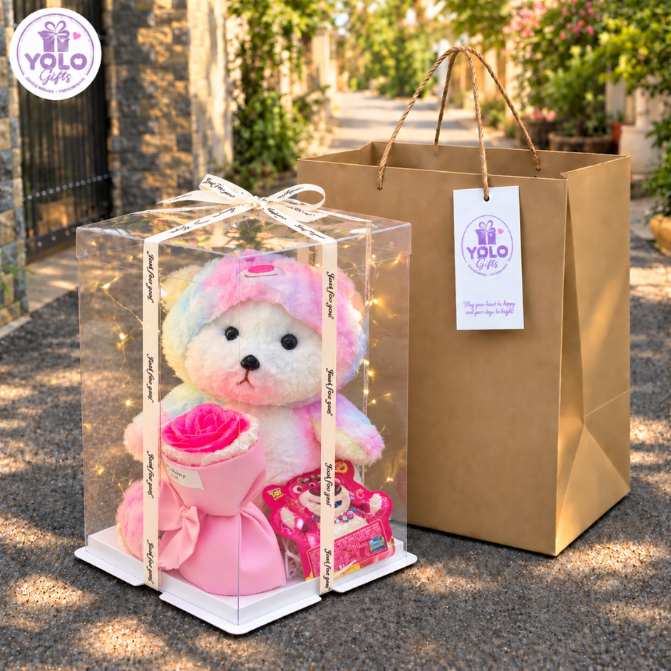 Sét quà tặng gấu bông baby three, lena, kuromi. gấu bông quà tặng đựng trong hộp trong suốt quà tặng cute