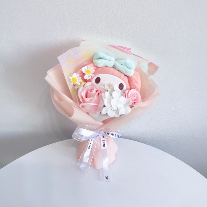 Hoa gấu bông bó siêu cute, bó hoa gấu bông tặng kèm túi đèn