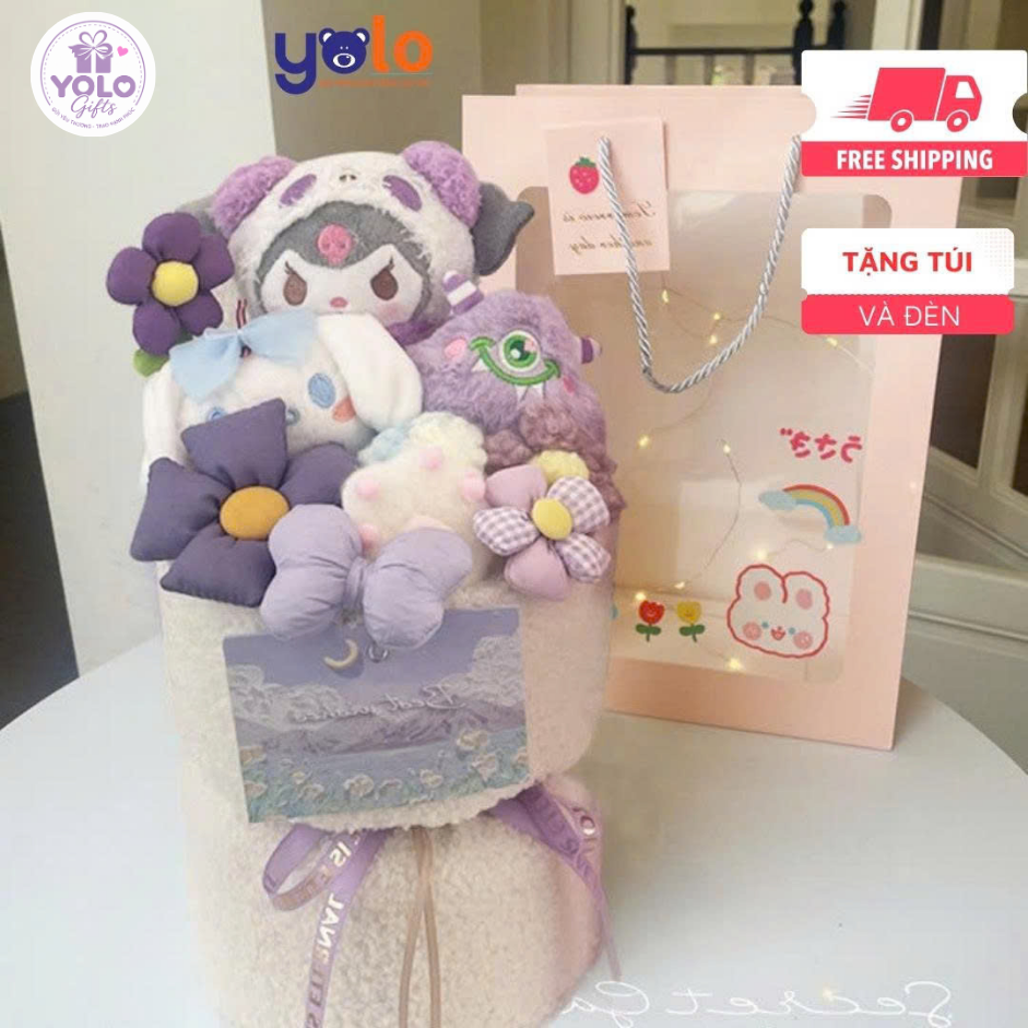 Bó hoa gấu bông siêu dễ thương.sét hoa quà tặng sinh nhật , 14/2 , 8/3 (tặng kèm túi và đèn nhấp nháy)