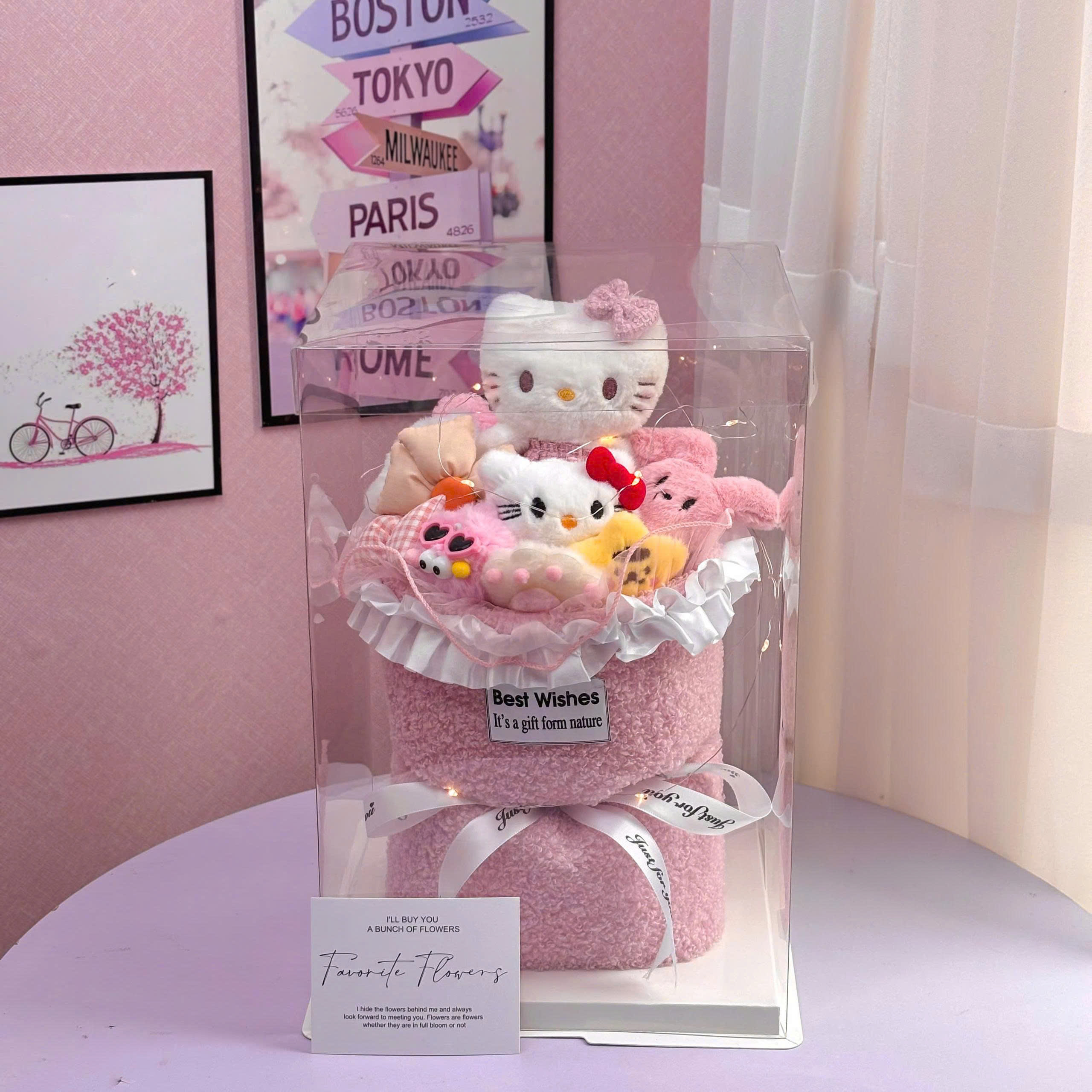 Bó hoa gấu bông kèm hộp mika siêu dễ thương làm quà tặng bạn bè người yêu