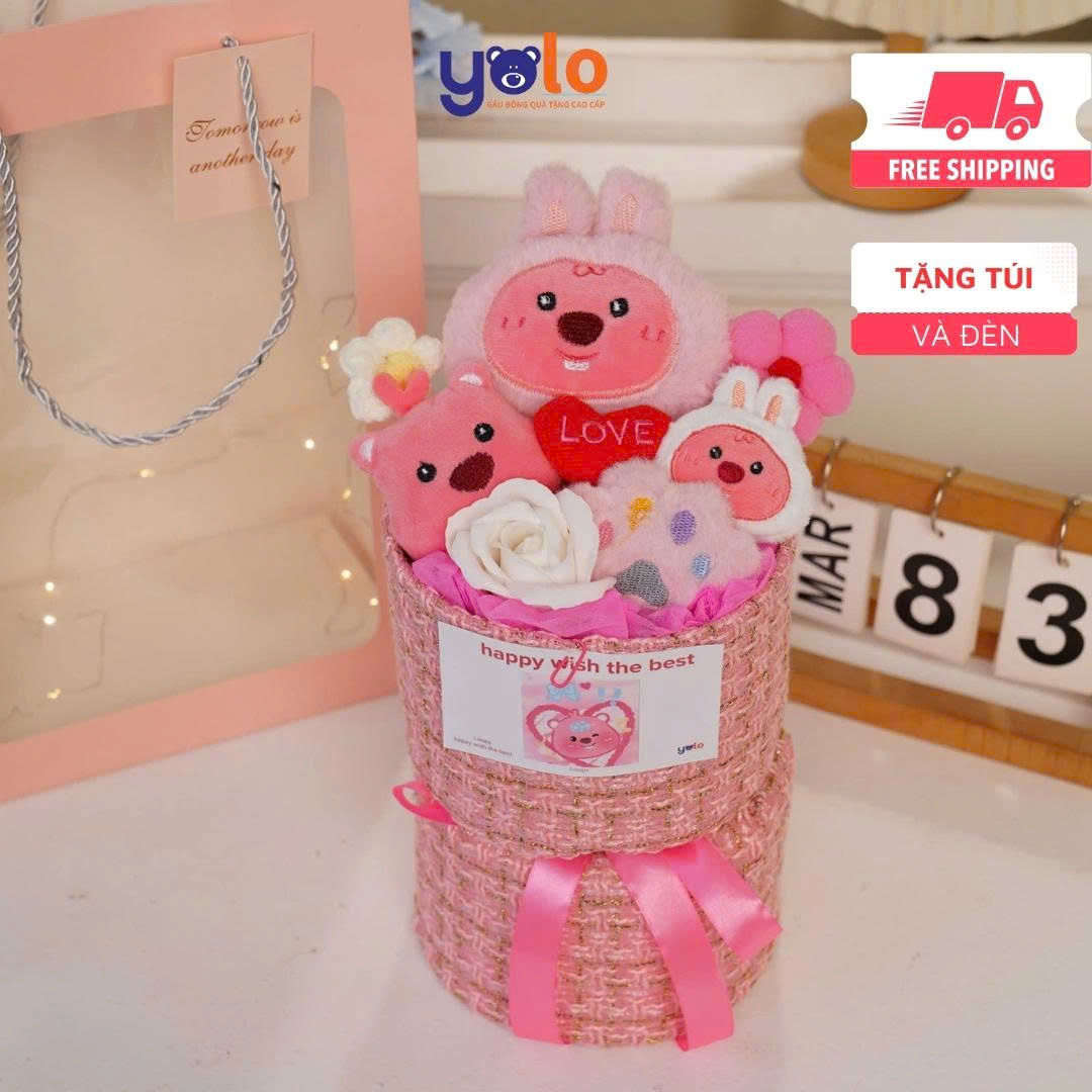 Bó hoa gấu bông siêu dễ thương.sét hoa quà tặng sinh nhật , 14/2 , 8/3