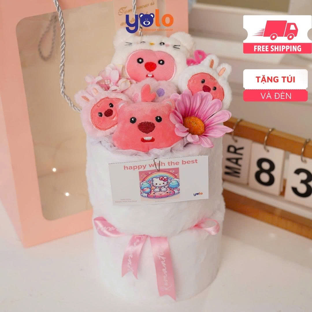 Bó hoa gấu bông siêu dễ thương.sét hoa quà tặng