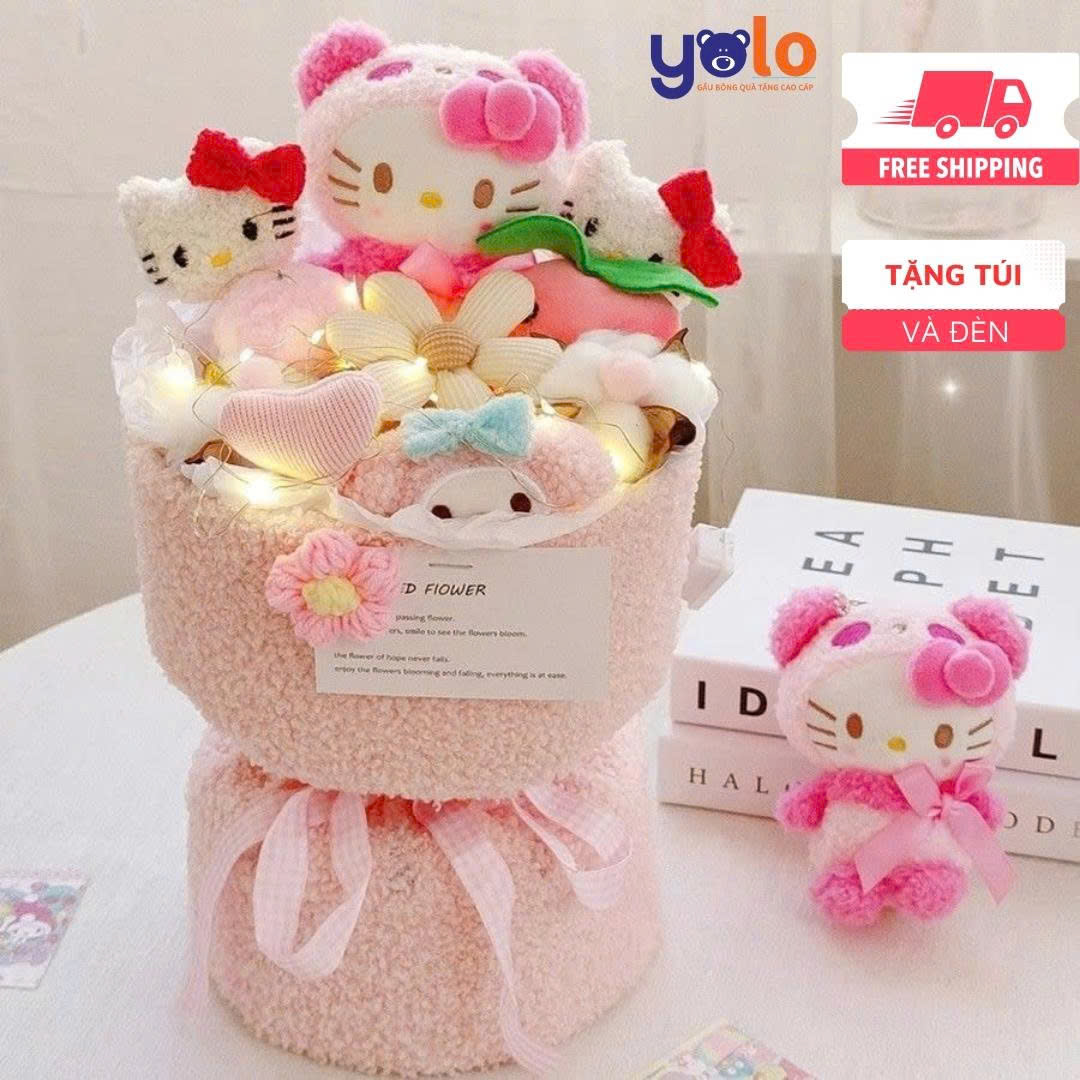 Bó hoa gấu bông siêu dễ thương.sét hoa quà tặng sinh nhật , 14/2 , 8/3 (tặng kèm túi và đèn nhấp nháy)