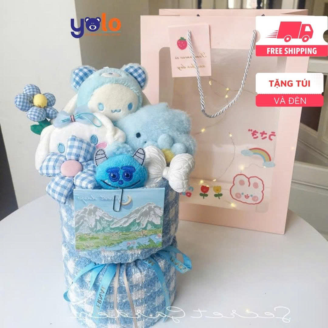 Bó hoa gấu bông siêu dễ thương.sét hoa quà tặng sinh nhật , 14/2 , 8/3 (tặng kèm túi và đèn nhấp nháy)