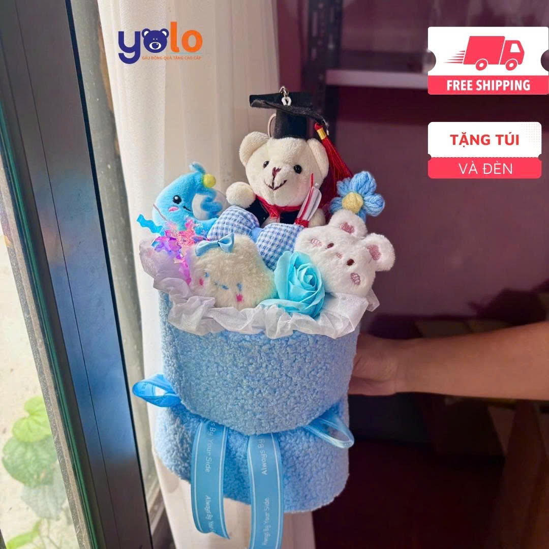 Bó hoa gấu bông siêu dễ thương.sét hoa quà tặng sinh nhật , 14/2 , 8/3