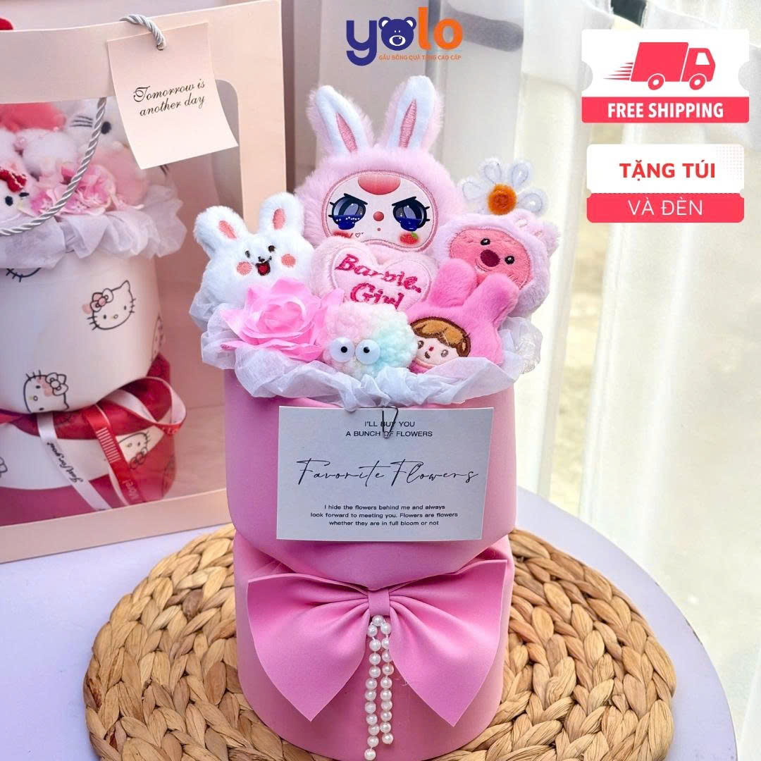 Bó hoa gấu bông siêu dễ thương.sét hoa quà tặng sinh nhật , 14/2 , 8/3 (tặng kèm túi và đèn nhấp nháy)