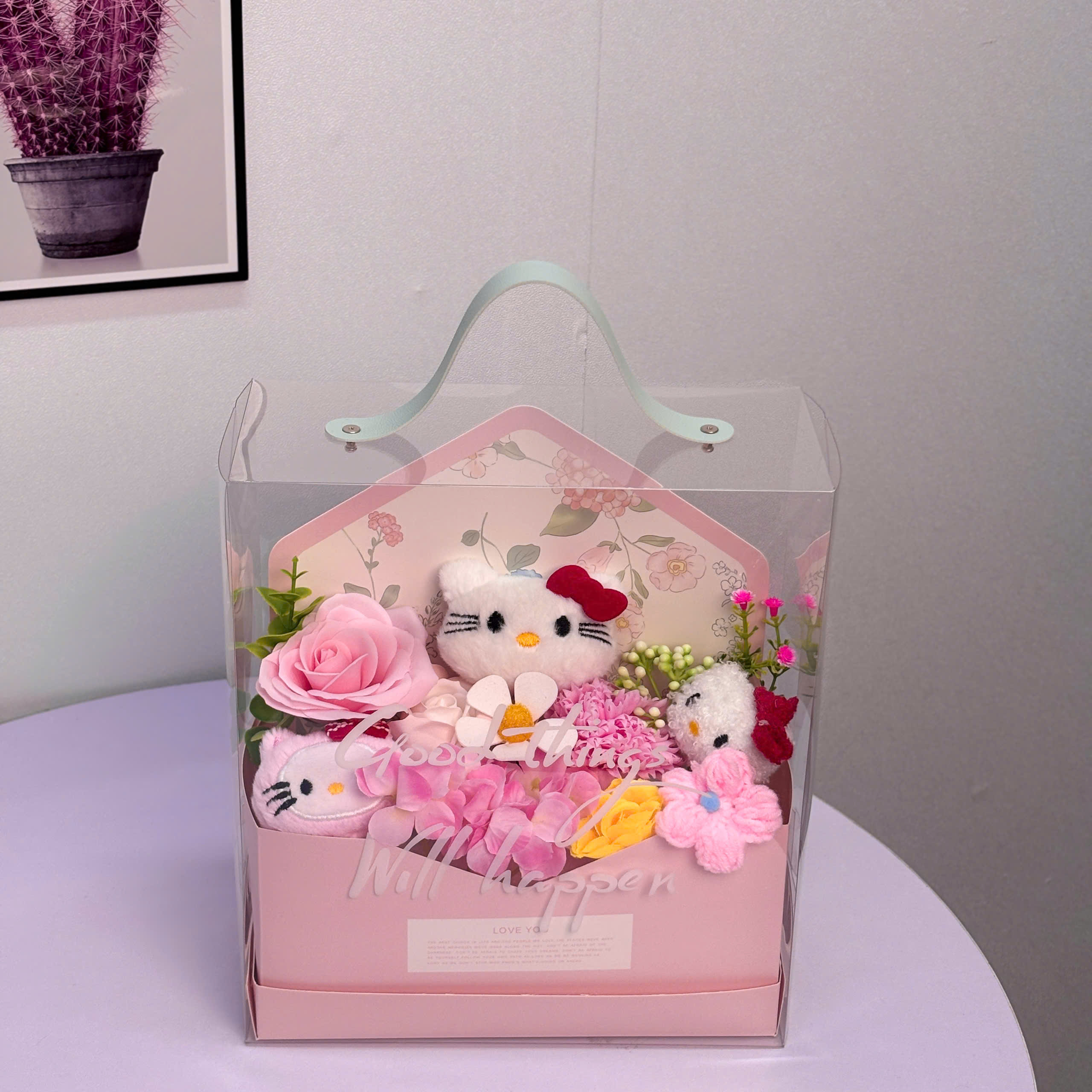 Bó hoa gấu bông siêu dễ thương.sét hoa quà tặng sinh nhật , 14/2 , 8/3 (tặng kèm túi và đèn nhấp nháy