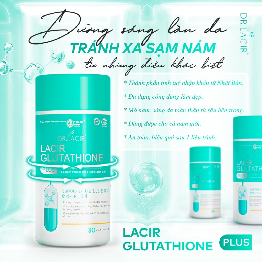 Viên Uống Glutathione 600 Drlacir,Hộp 30 viên,Giúp trắng da,ngừa nám,hạn chế lão hoá da,nếp nhăn,cân bằng nội tiết tố nữ