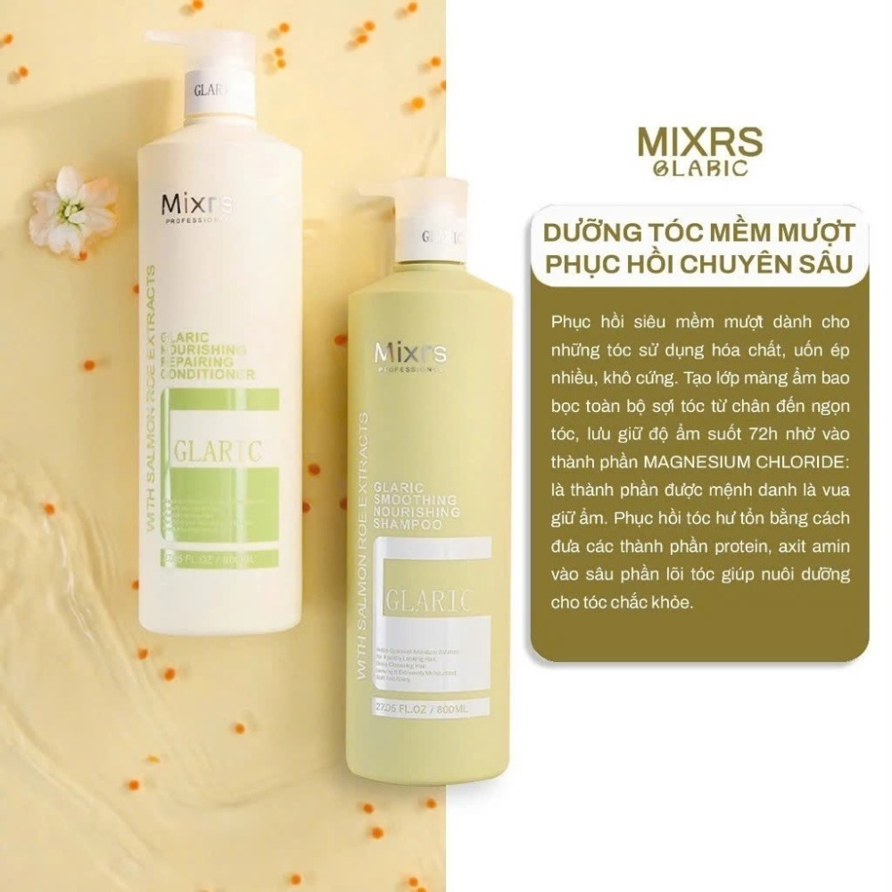 Dầu Gội Xả Mixrs Glaric Giúp Tóc Suôn Mượt, Giảm Gàu, Giảm Gãy Rụng, Phục Hồi Hư Tổn 500ML/ 800ML