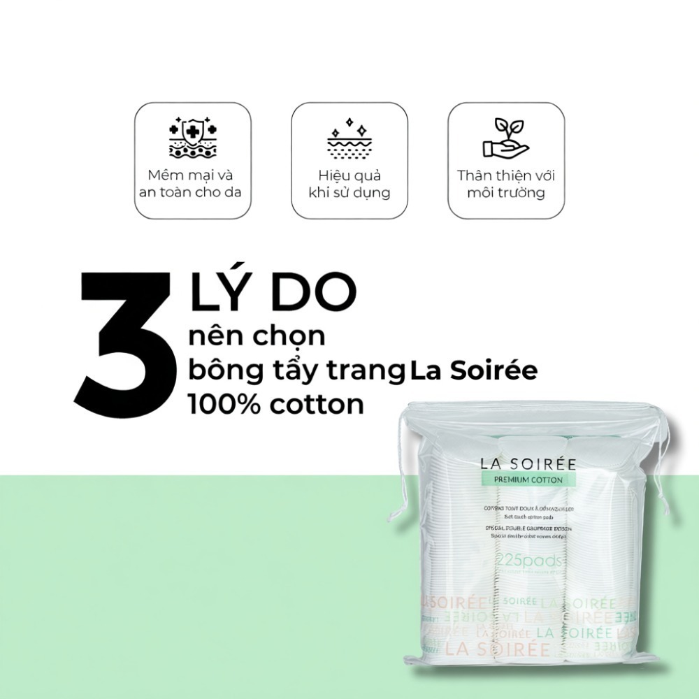 Bông Tẩy Trang LA SOIREE 100% Cotton Tự Nhiên Siêu Dai & Mềm Mịn