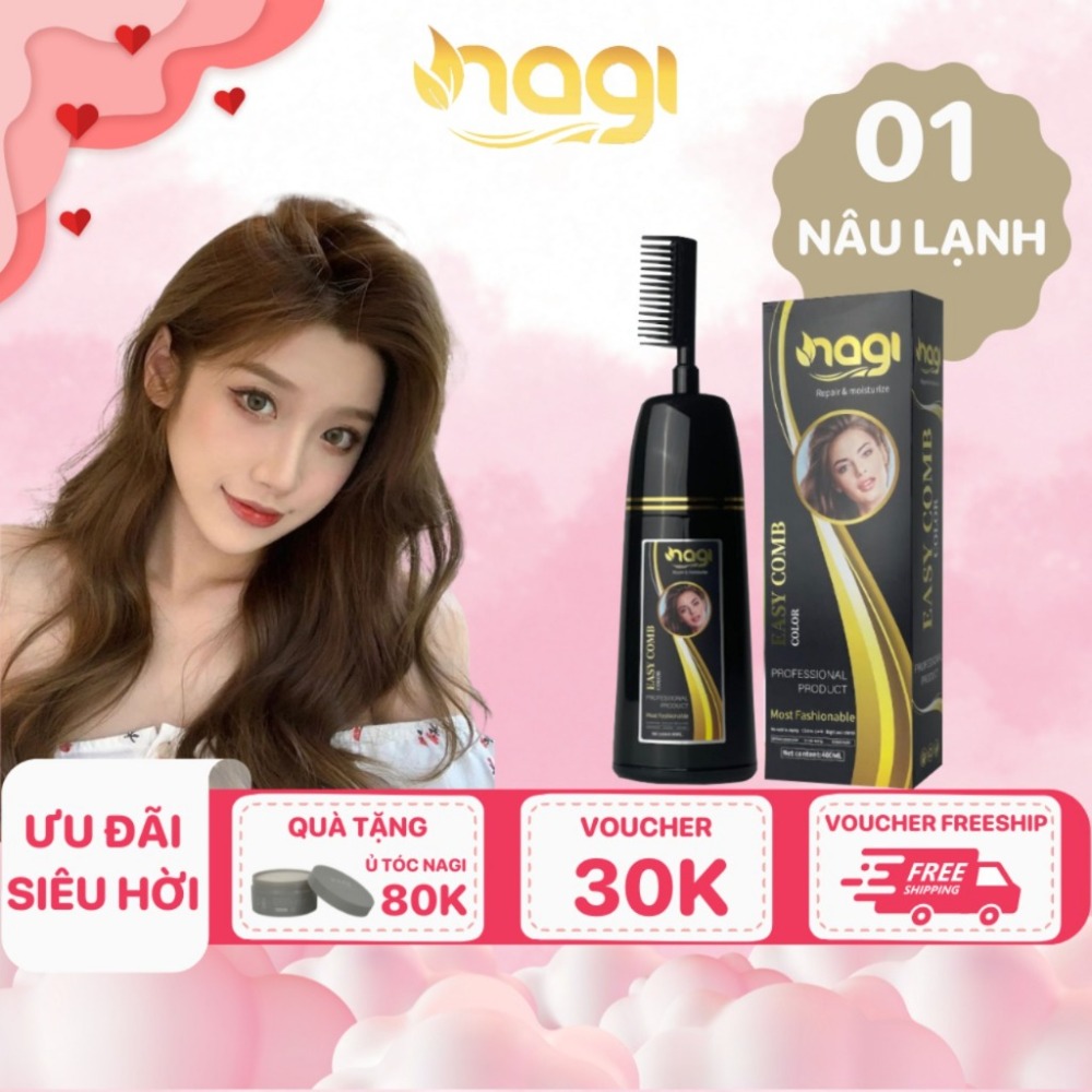 Dầu gội nhuộm tóc Nagi, dầu gội thảo dược chiết xuất từ thiên nhiên không gây khô xơ tóc chai 400ml