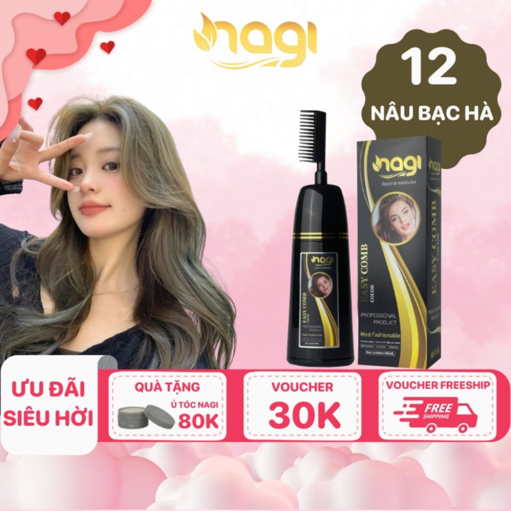 Dầu gội nhuộm tóc Nagi, dầu gội thảo dược chiết xuất từ thiên nhiên không gây khô xơ tóc chai 400ml