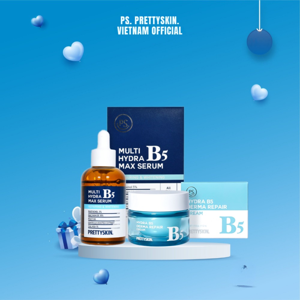 Combo serum và kem dưỡng B5 Prettyskin - bộ đôi dưỡng trắng da, phục hồi cấp ẩm da