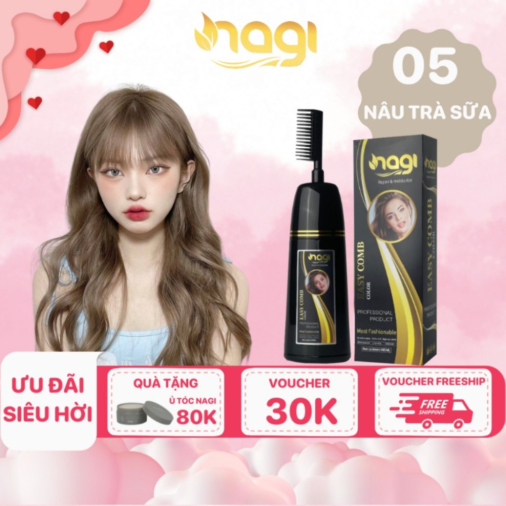 Dầu gội nhuộm tóc Nagi, dầu gội thảo dược chiết xuất từ thiên nhiên không gây khô xơ tóc chai 400ml