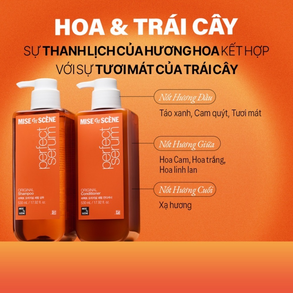 Dầu Gội - Xả mise en scène Perfect Serum Original 680ML phục hồi hư tổn, giúp tóc suôn mềm, bồng bềnh