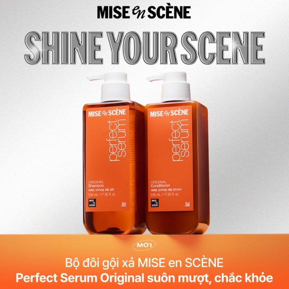 Dầu Gội - Xả mise en scène Perfect Serum Original 680ML phục hồi hư tổn, giúp tóc suôn mềm, bồng bềnh