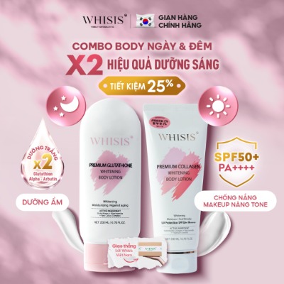 Kem Body Dưỡng Trắng Da Chống Nắng Nâng Tone Tức Thì WHISIS Premium Collagen Whitening Body Lotion 200ml SPF50+ PA++++