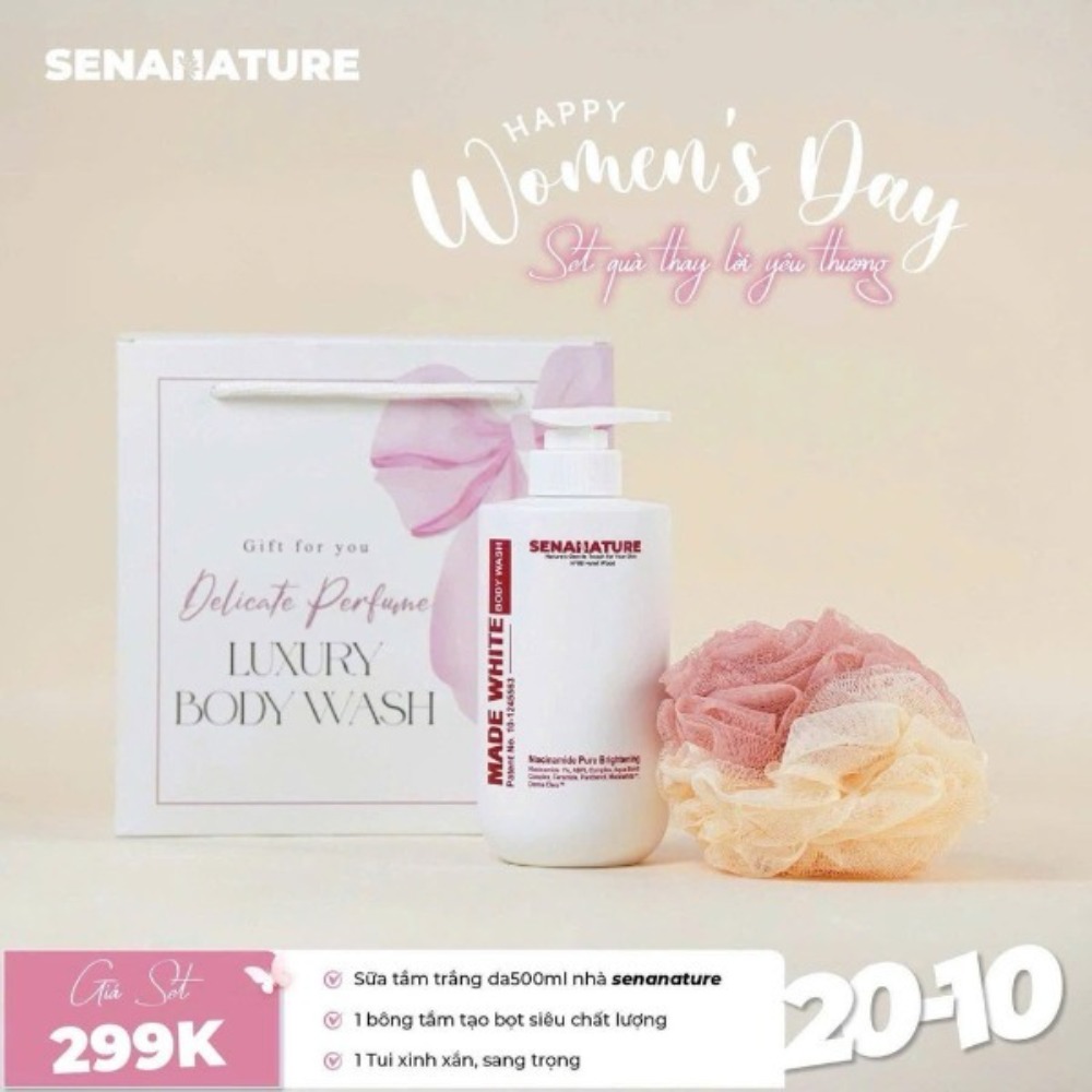 Sữa tắm senanature trắng da, dưỡng ẩm làm sạch sâu body wash nước hoa 500ml