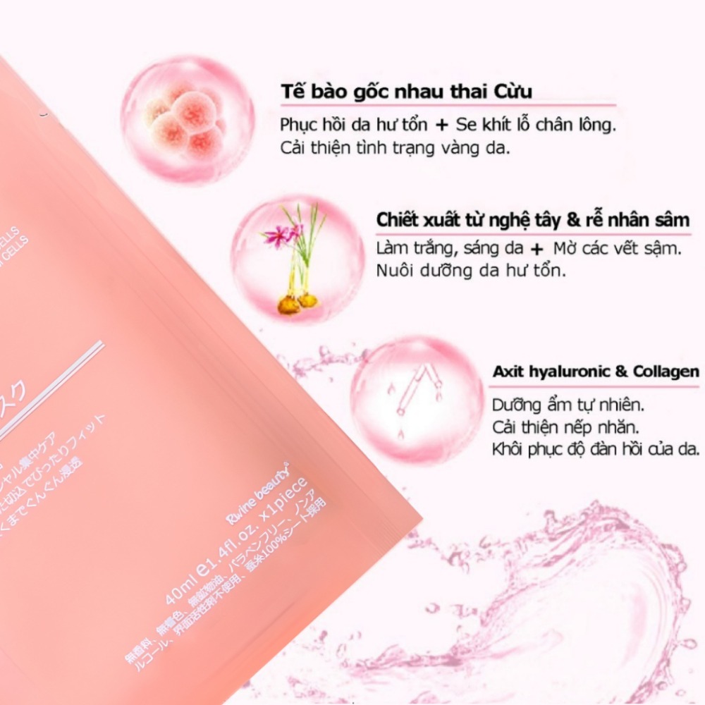 Mặt nạ nhau thai cừu cuống rốn tế bào gốc Nhật Bản Rwine Beauty dưỡng da, cung cấp độ ẩm, tái tạo collagen