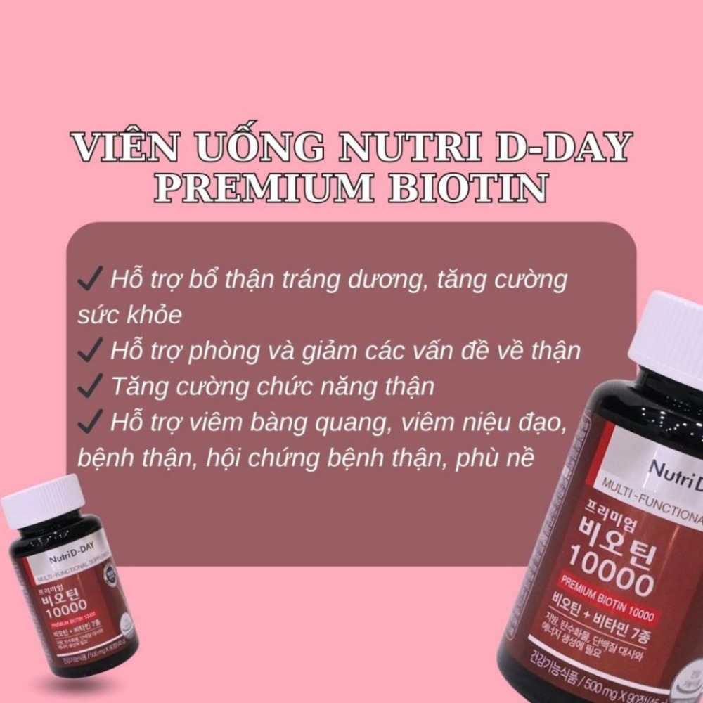 Viên Uống Biotin 10000 90 viên của Nutri D-Day Kích Thích Mọc Tóc, Ngăn Ngừa Rụng Tóc