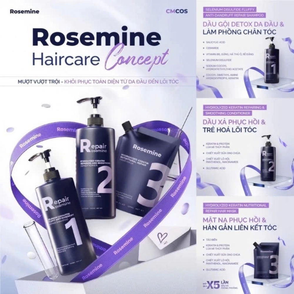 Bộ Dầu gội xả Rosemine Repair phục hồi làm phồng tóc ngăn ngừa tóc gãy rụng 500ML - 1000ML