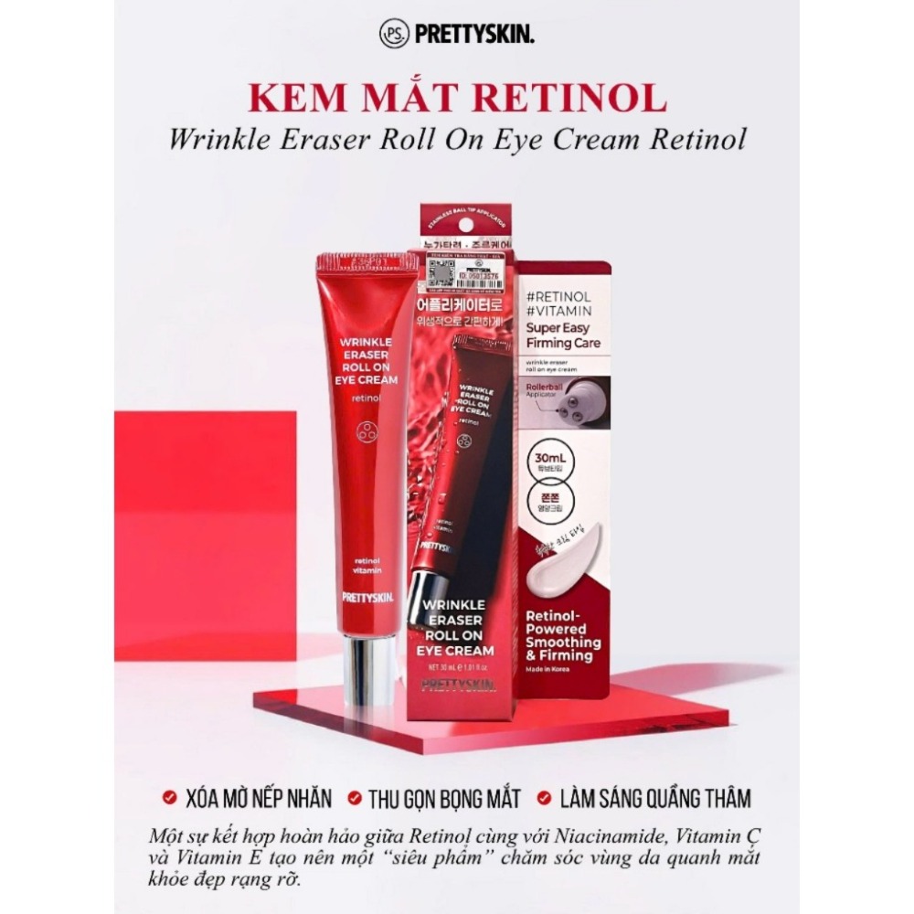 Kem dưỡng mắt Pretty Skin Wrinkle Eraser Roll On Eye Cream Retinol 30ml
