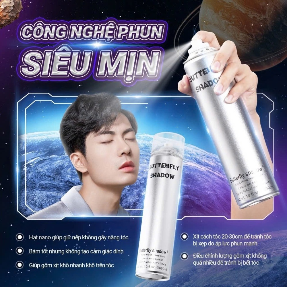 Gôm xịt tóc Butterfly Shadow giữ nếp tự nhiên tạo kiểu tóc nam, nữ