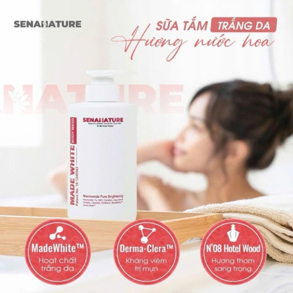 Sữa tắm senanature trắng da, dưỡng ẩm làm sạch sâu body wash nước hoa 500ml