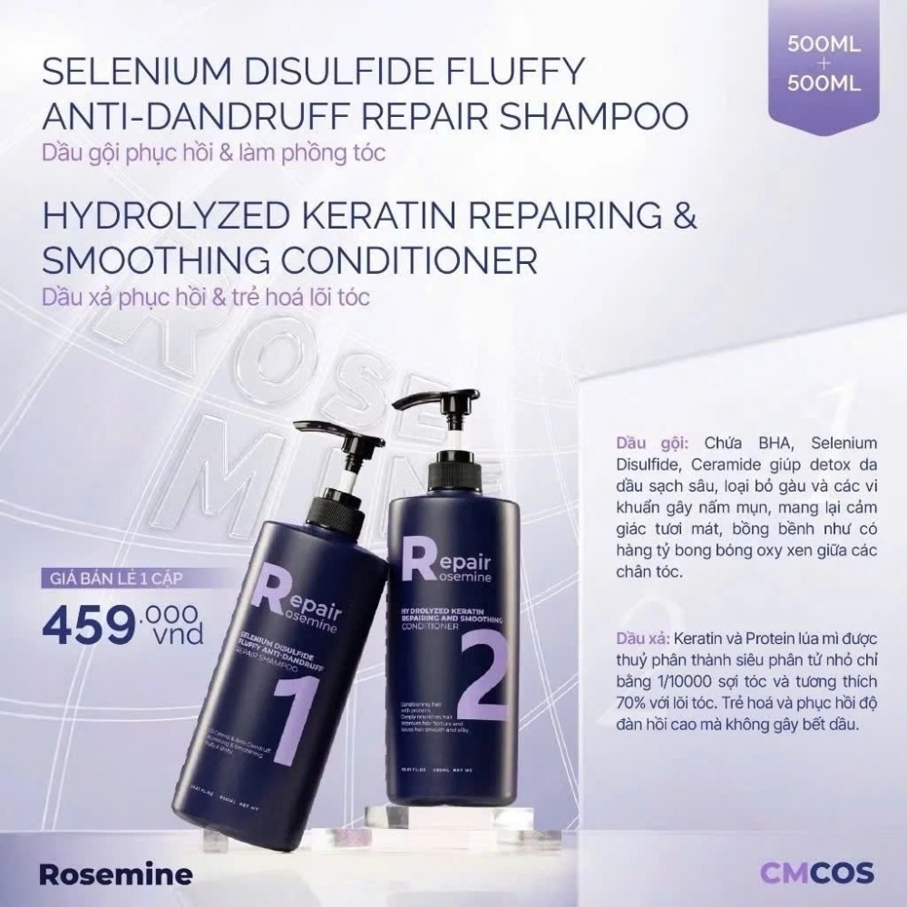 Bộ Dầu gội xả Rosemine Repair phục hồi làm phồng tóc ngăn ngừa tóc gãy rụng 500ML - 1000ML