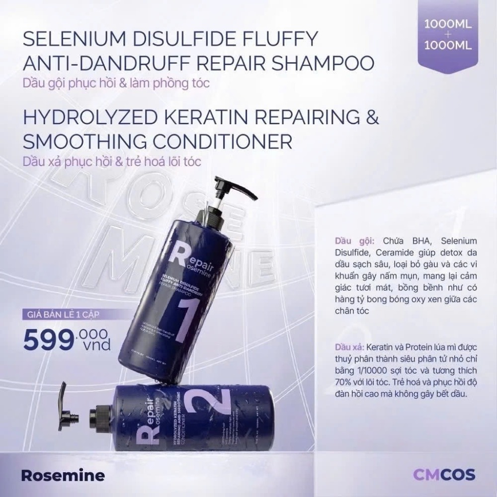 Bộ Dầu gội xả Rosemine Repair phục hồi làm phồng tóc ngăn ngừa tóc gãy rụng 500ML - 1000ML