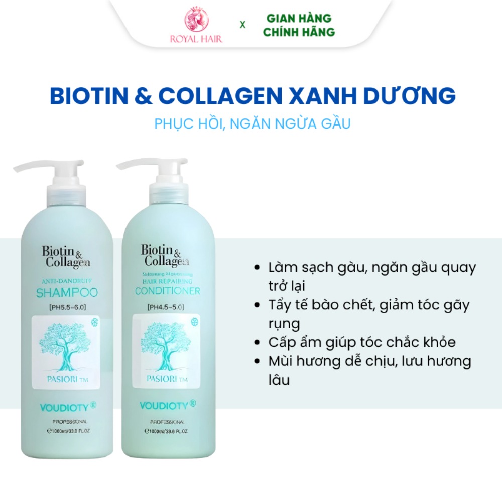 Dầu gội xả Biotin Collagen Voudioty 500ml - 1000ml chống rụng tóc, phục hồi , giảm gàu, kiểm soát dầu (tròn)