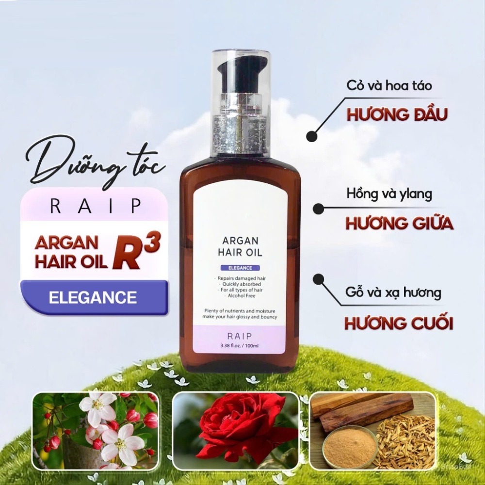 Tinh dầu dưỡng tóc Raip Argan Hair Oil R3 100ml - Tăng cường độ ẩm, phục hồi hư tổn cho mọi loại tóc