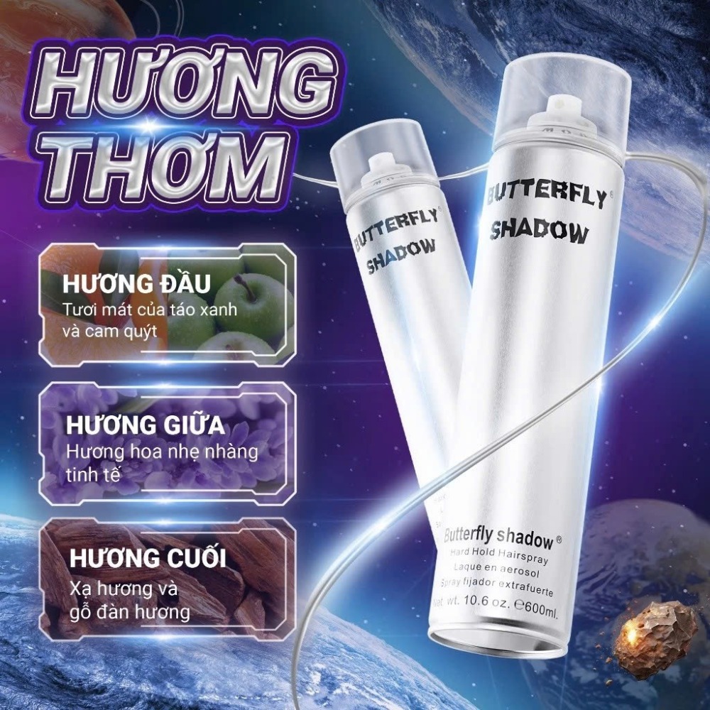 Gôm xịt tóc Butterfly Shadow giữ nếp tự nhiên tạo kiểu tóc nam, nữ
