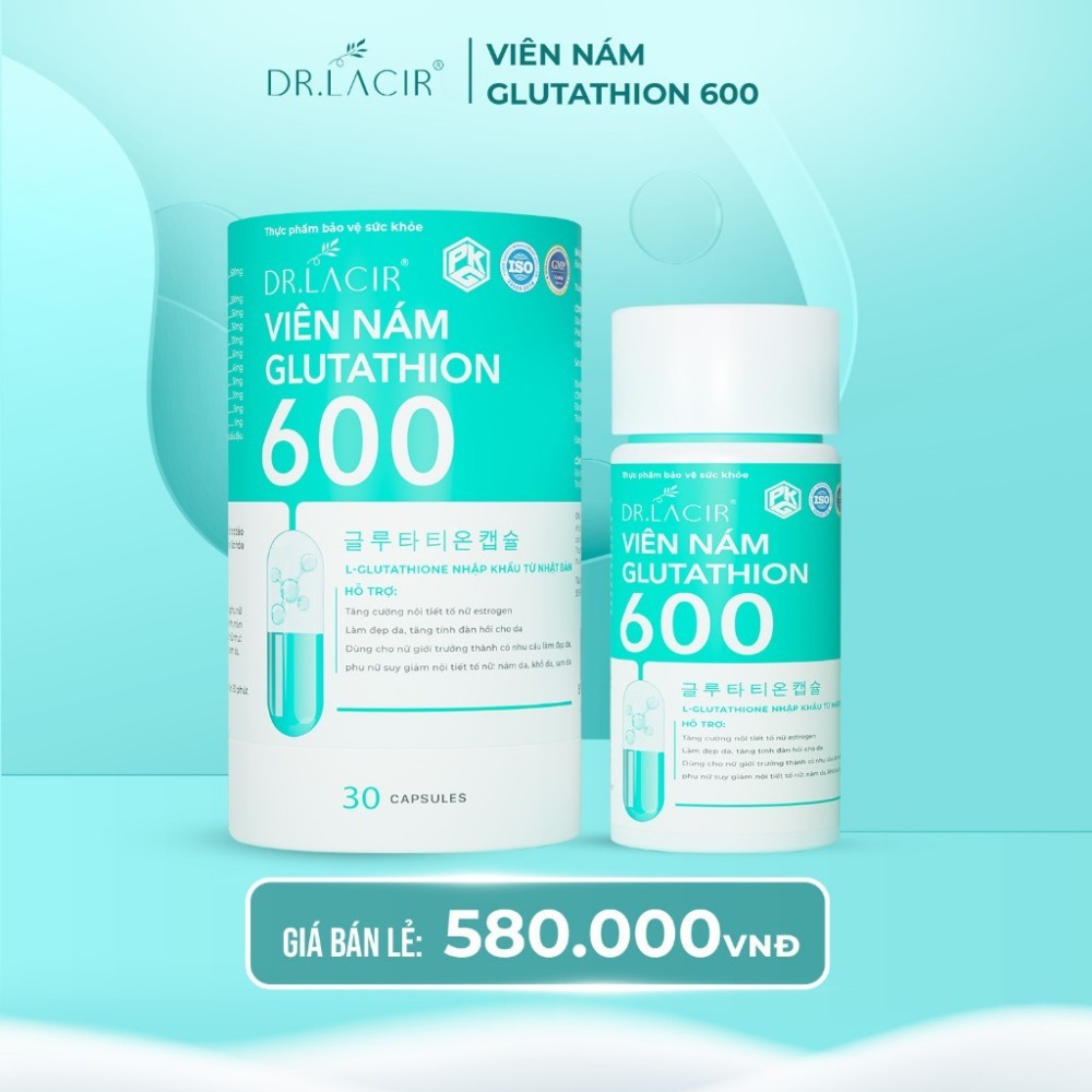 Viên Uống Glutathione 600 Drlacir,Hộp 30 viên,Giúp trắng da,ngừa nám,hạn chế lão hoá da,nếp nhăn,cân bằng nội tiết tố nữ