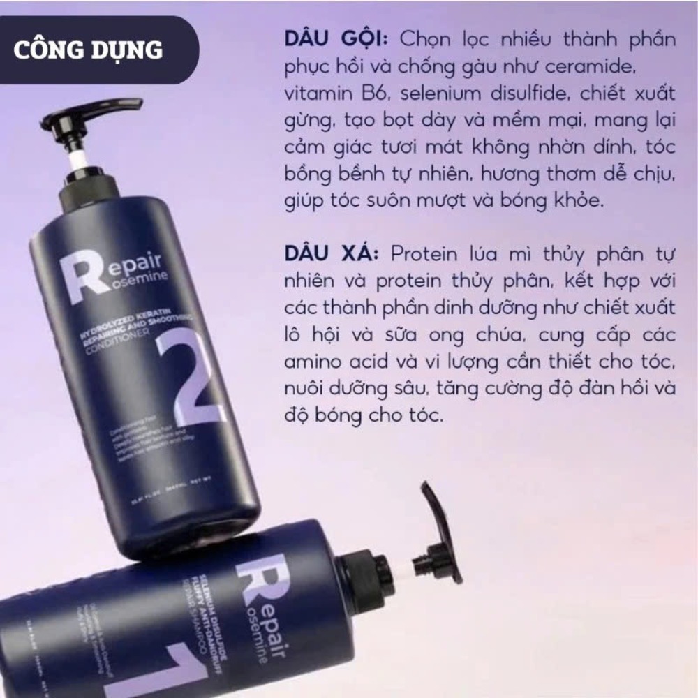 Bộ Dầu gội xả Rosemine Repair phục hồi làm phồng tóc ngăn ngừa tóc gãy rụng 500ML - 1000ML