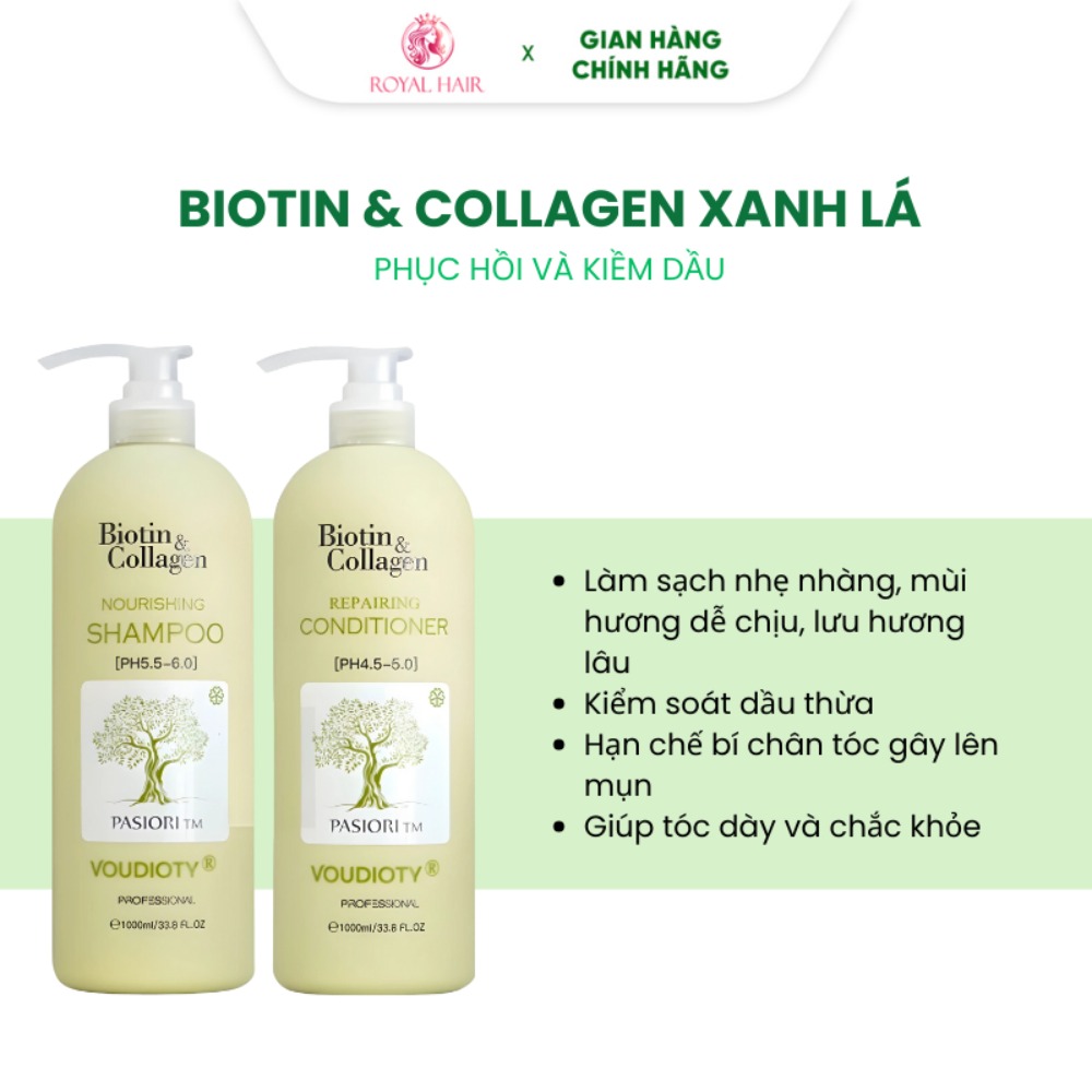 Dầu gội xả Biotin Collagen Voudioty 500ml - 1000ml chống rụng tóc, phục hồi , giảm gàu, kiểm soát dầu (tròn)