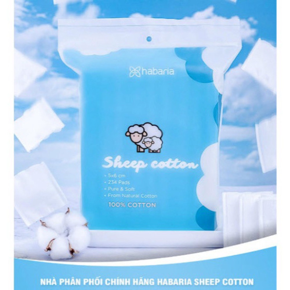 Bông Tẩy Trang Cừu Habaria Sheep 100% Cotton Bịch 234 Miếng, Mềm Mại, Dày Dặn myphambamboo