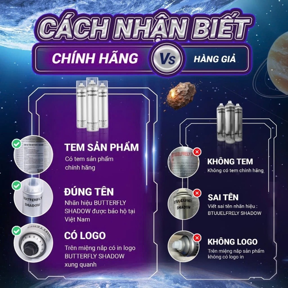 Gôm xịt tóc Butterfly Shadow giữ nếp tự nhiên tạo kiểu tóc nam, nữ