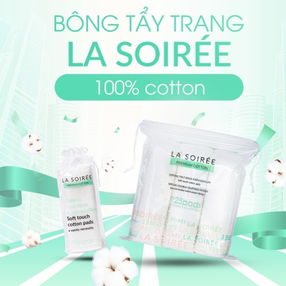 Bông Tẩy Trang LA SOIREE 100% Cotton Tự Nhiên Siêu Dai & Mềm Mịn