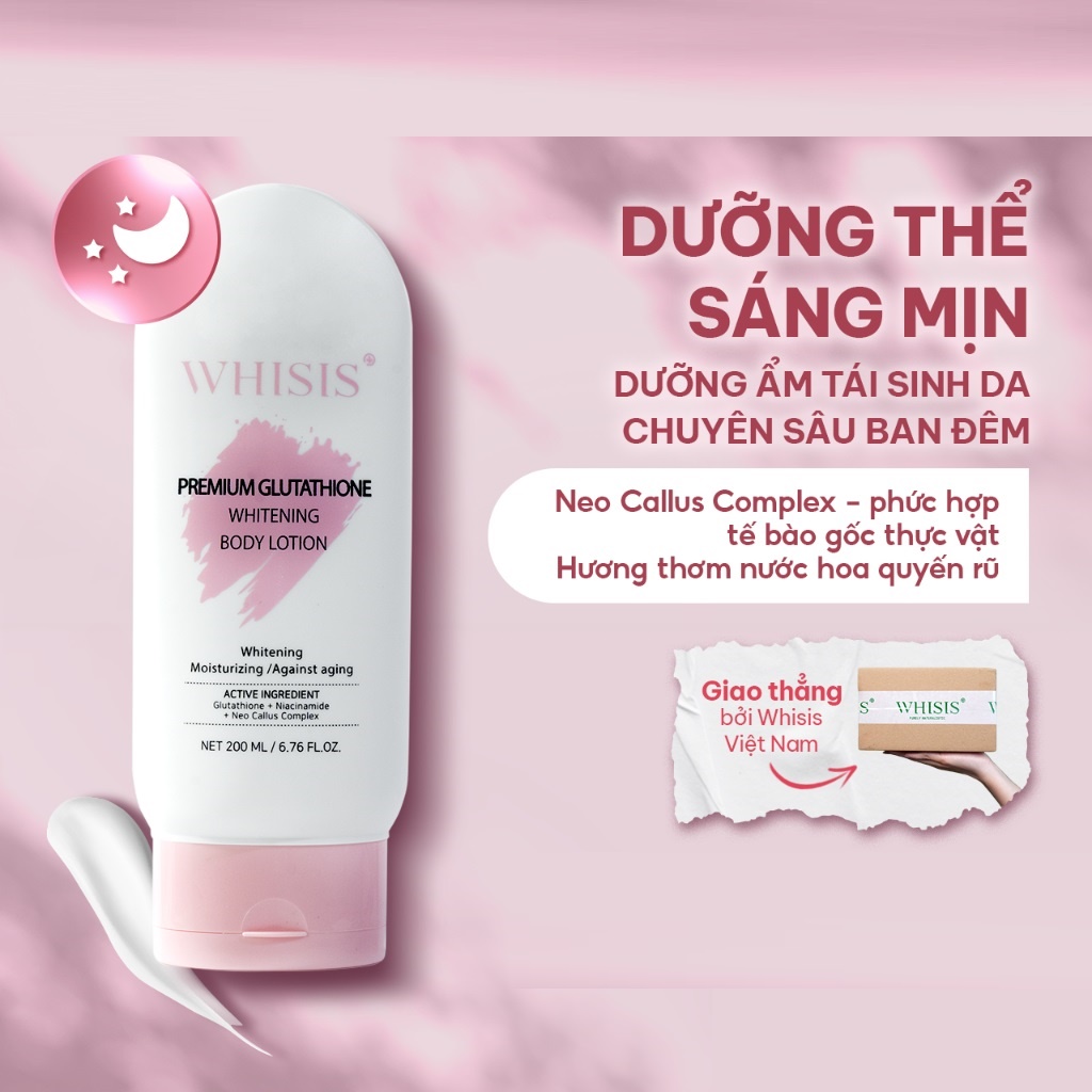 Combo Dưỡng Thể Ngày&Đêm X2 Dưỡng Da Sáng Hồng Body Whisis Premium Collagen + Glutathione Whitening Body Lotion 200ml