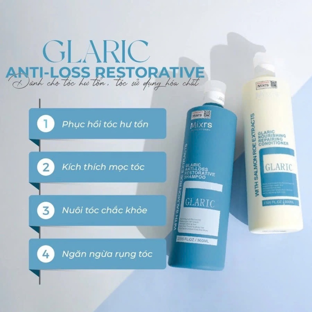 Dầu Gội Xả Mixrs Glaric Giúp Tóc Suôn Mượt, Giảm Gàu, Giảm Gãy Rụng, Phục Hồi Hư Tổn 500ML/ 800ML