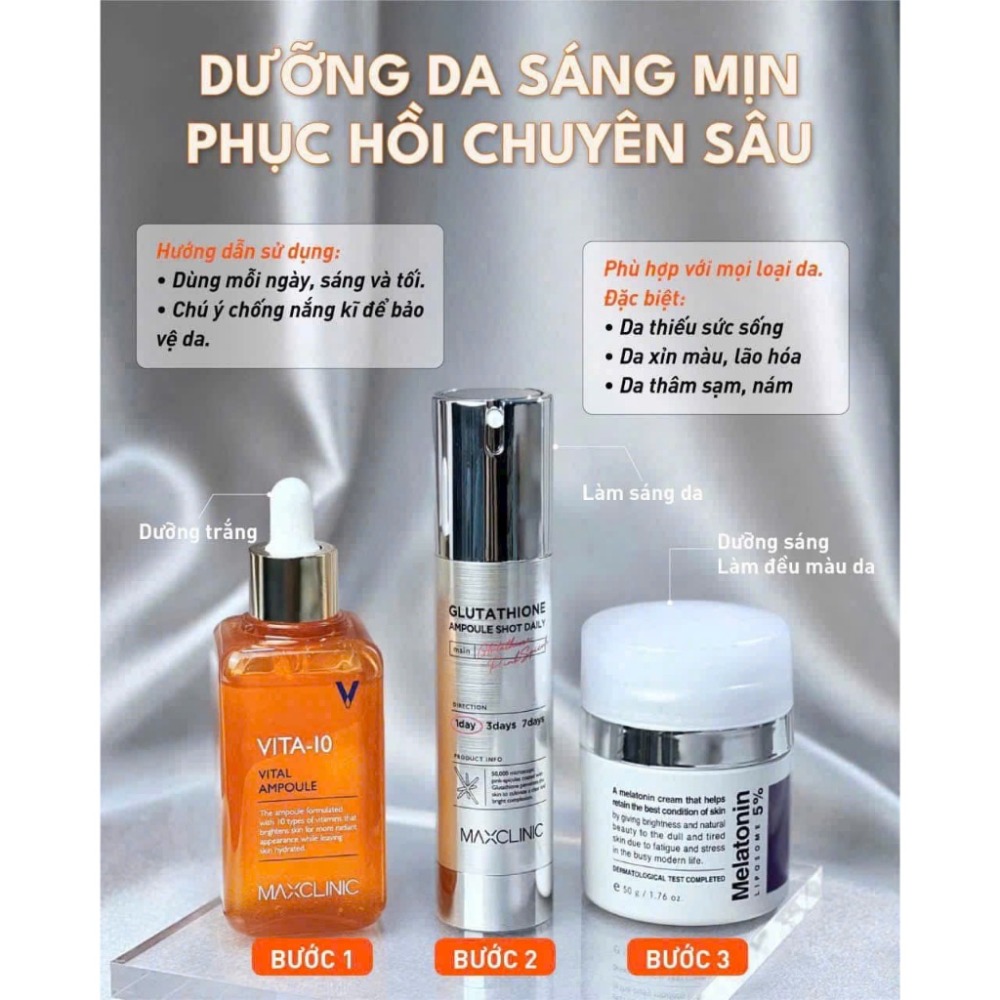 Bộ Chăm Sóc Da Toàn Diện MAXCLINIC Chống Lão Hoá, Mờ Thâm Nám Tàn Nhang Cấp Ẩm Dưỡng Trắng Da Hoàn Hảo