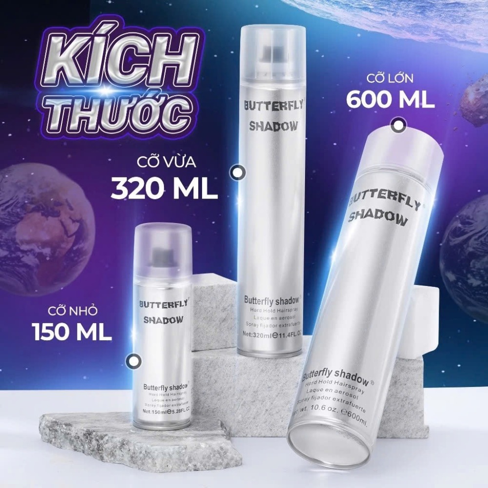Gôm xịt tóc Butterfly Shadow giữ nếp tự nhiên tạo kiểu tóc nam, nữ