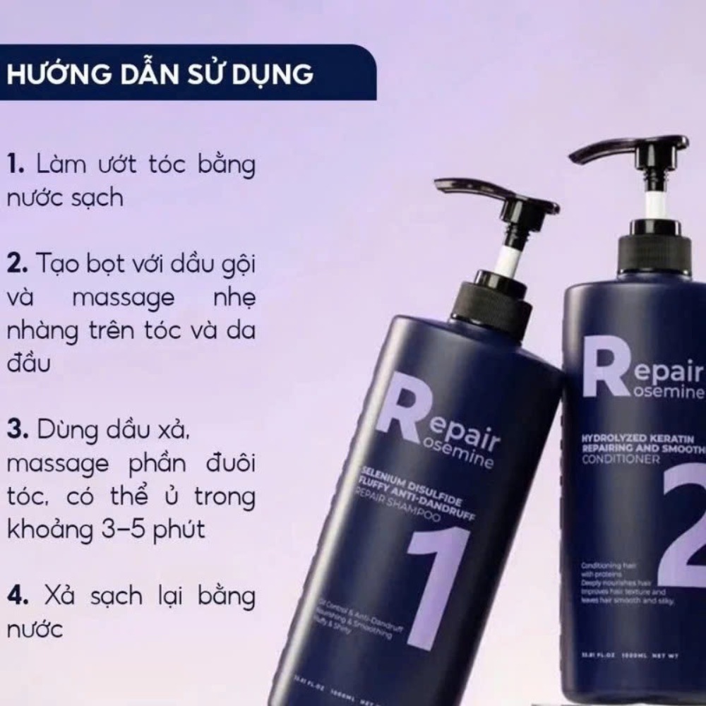 Bộ Dầu gội xả Rosemine Repair phục hồi làm phồng tóc ngăn ngừa tóc gãy rụng 500ML - 1000ML