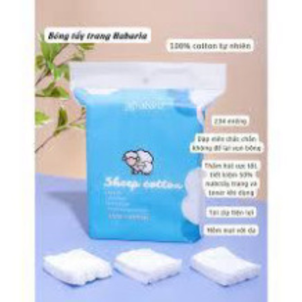 Bông Tẩy Trang Cừu Habaria Sheep 100% Cotton Bịch 234 Miếng, Mềm Mại, Dày Dặn myphambamboo