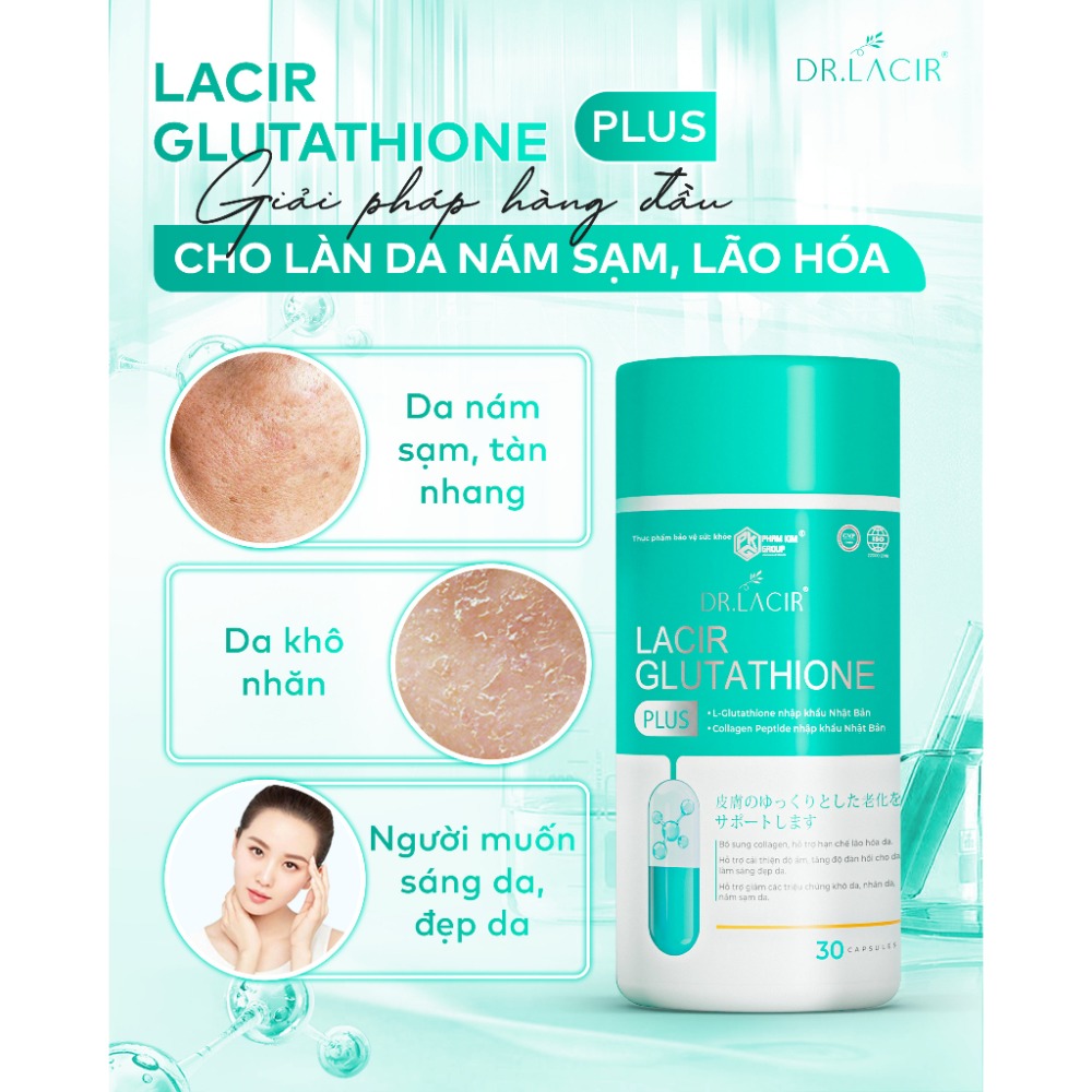 Viên Uống Glutathione 600 Drlacir,Hộp 30 viên,Giúp trắng da,ngừa nám,hạn chế lão hoá da,nếp nhăn,cân bằng nội tiết tố nữ