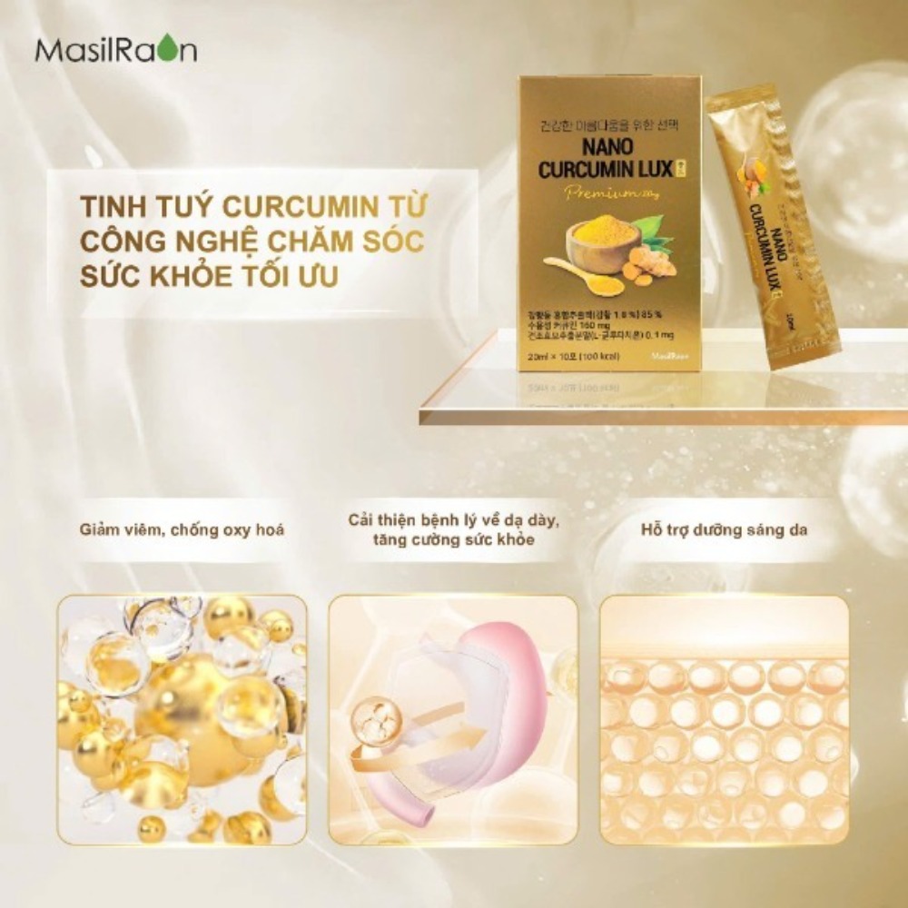 Nghệ Nano Lux Masilraon Hàn Quốc Hộp 30 Gói Và 60 Gói - Dưỡng Trắng Da, Ngủ Ngon, Tăng Sức Đề Kháng, Hỗ Trợ Dạ Dày