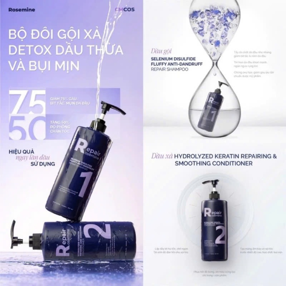 Bộ Dầu gội xả Rosemine Repair phục hồi làm phồng tóc ngăn ngừa tóc gãy rụng 500ML - 1000ML