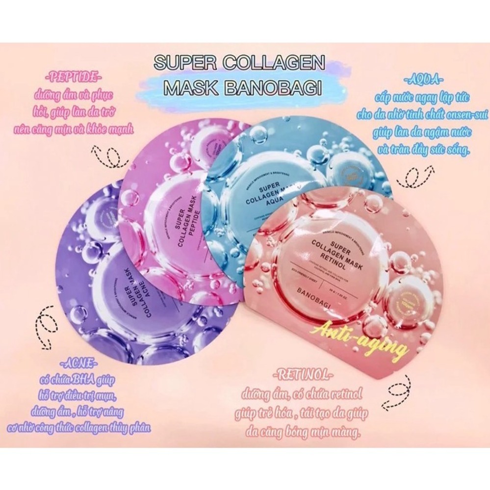 Mặt Nạ Miếng Ngừa Lão Hóa, Bổ Sung Collagen, Dưỡng Trắng & Cấp Ẩm Banobagi Vitamin, Super Collagen Mask 30ml
