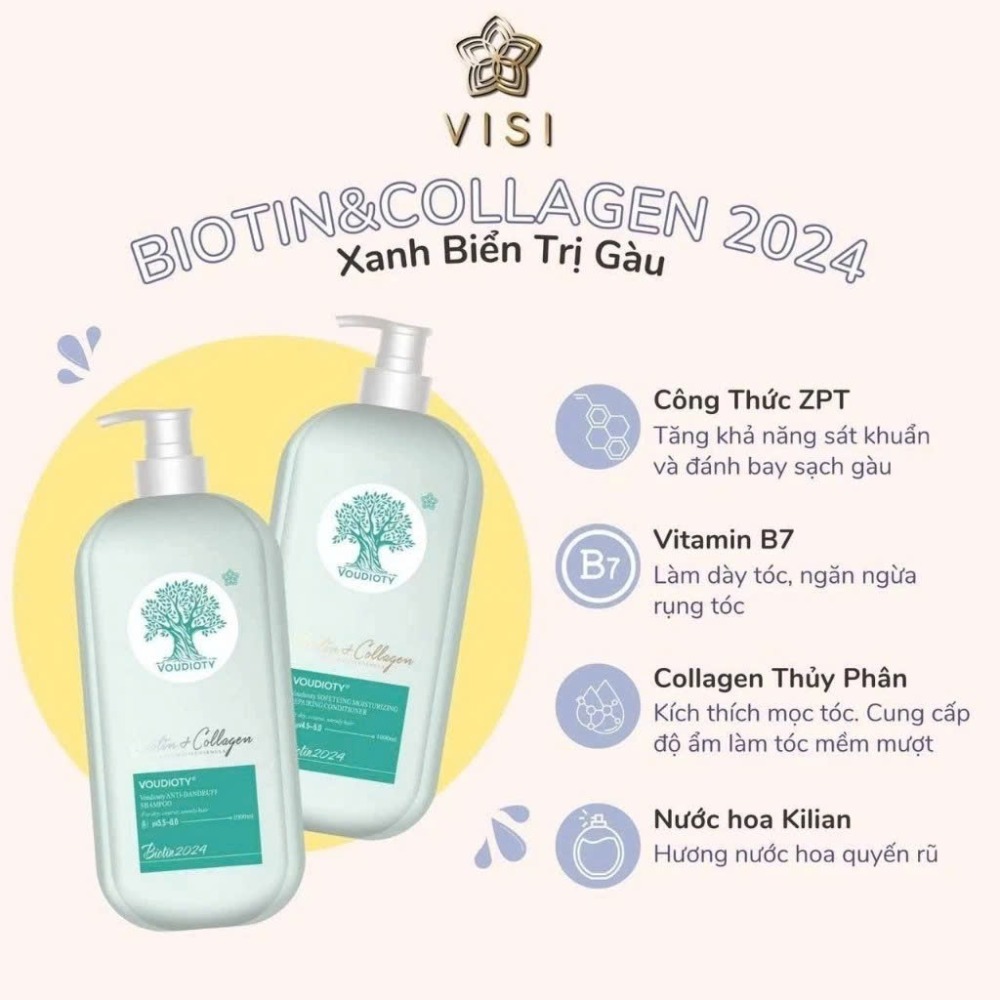 Dầu gội và dầu xả giúp tóc mềm mượt Biotin Collagen Voudioty Pasiori 500ml/1000ml (dẹp)